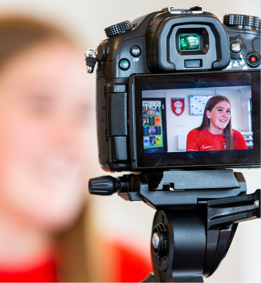 Photo of Hampshire FA Academy student conducting a media interview.